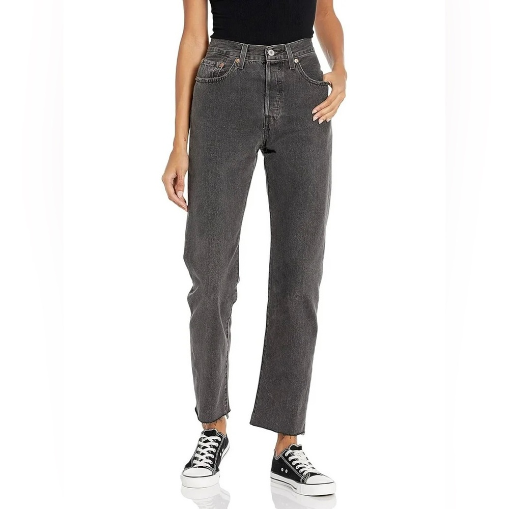 Levi's Original 501 Jeans in Black Stonewash with Button Fly and Raw Hems